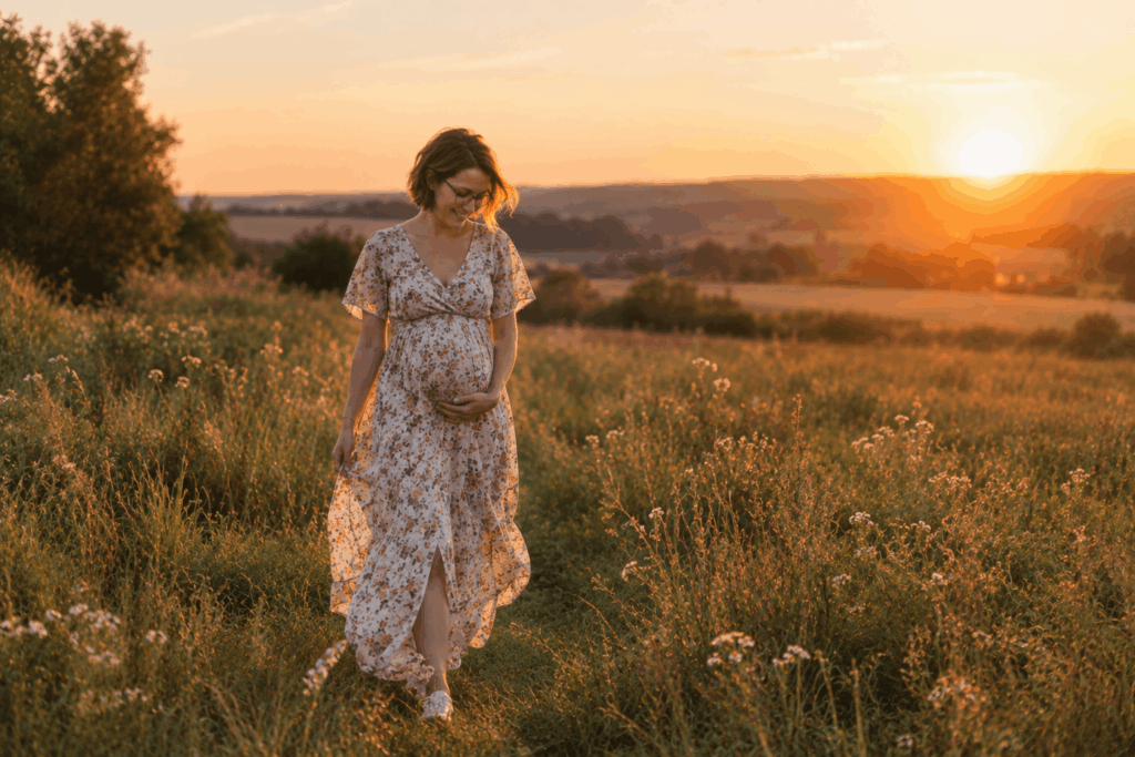 Schwangere Frau im Feld